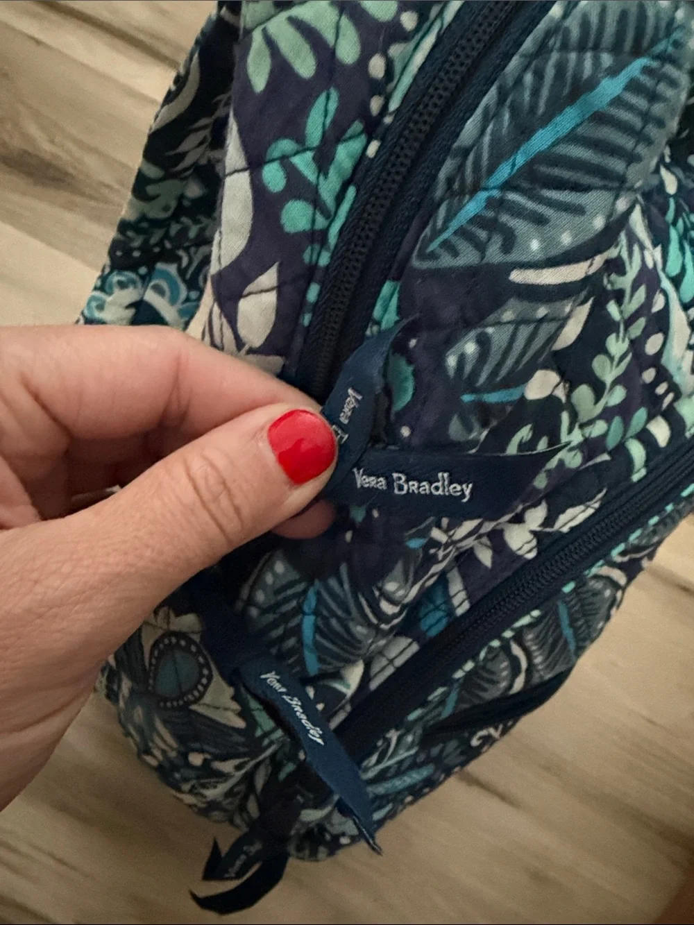 Vera Bradley Quilted Mini Backpack in Navy, Teal & White Floral Print